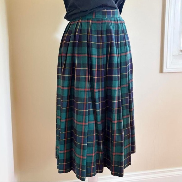 Vintage wool green tartan plaid midi skirt alternative grunge punk 80s 90s S - Picture 4 of 11